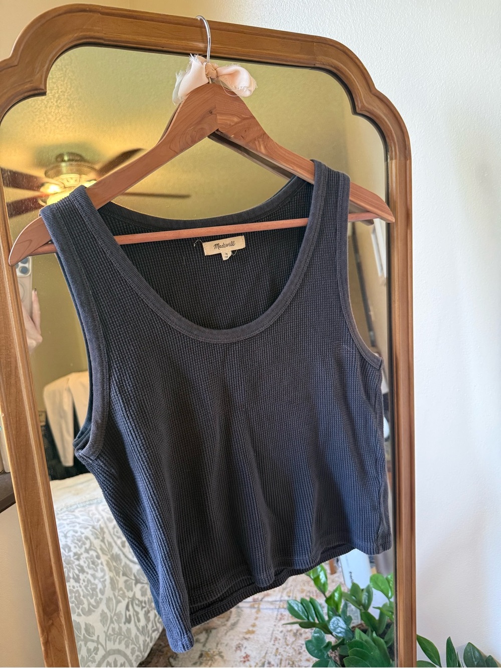 Madewell black Navy Waffle-Knit Cropped Tank